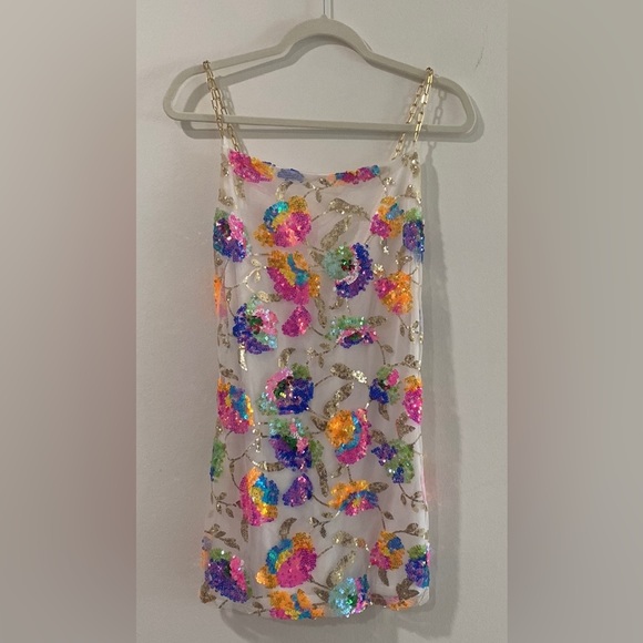Sequin Floral Mini Dress - Picture 3 of 5